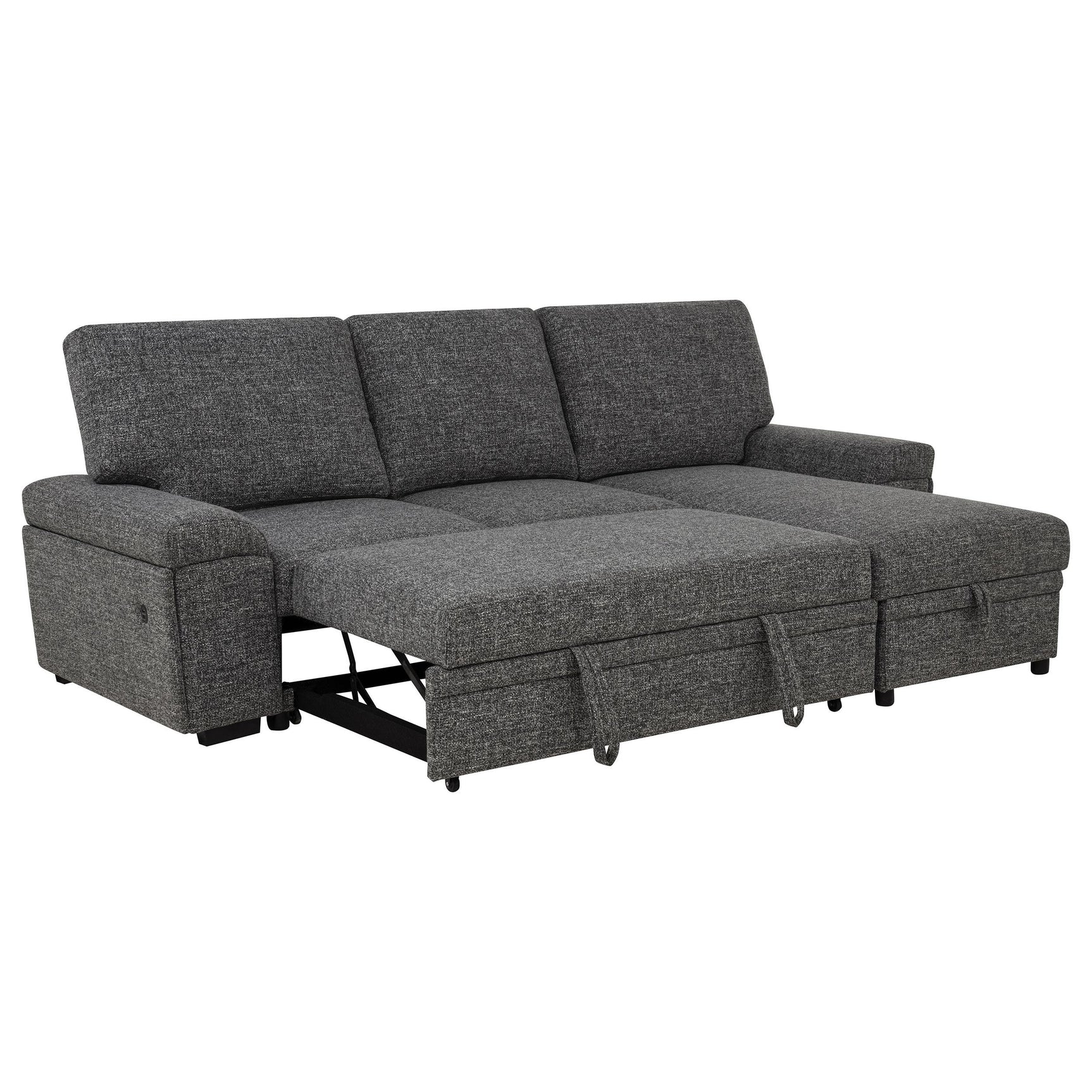 Storage compartment inside chaise of Demko sectional sofa