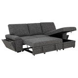 Side view of granite fabric upholstery on Demko sleeper sectional sofa