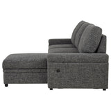 Chaise storage compartment open showing space for throws