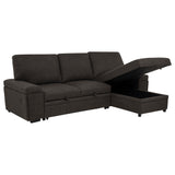 Brown fabric sectional sofa with chaise and pull-out sleeper