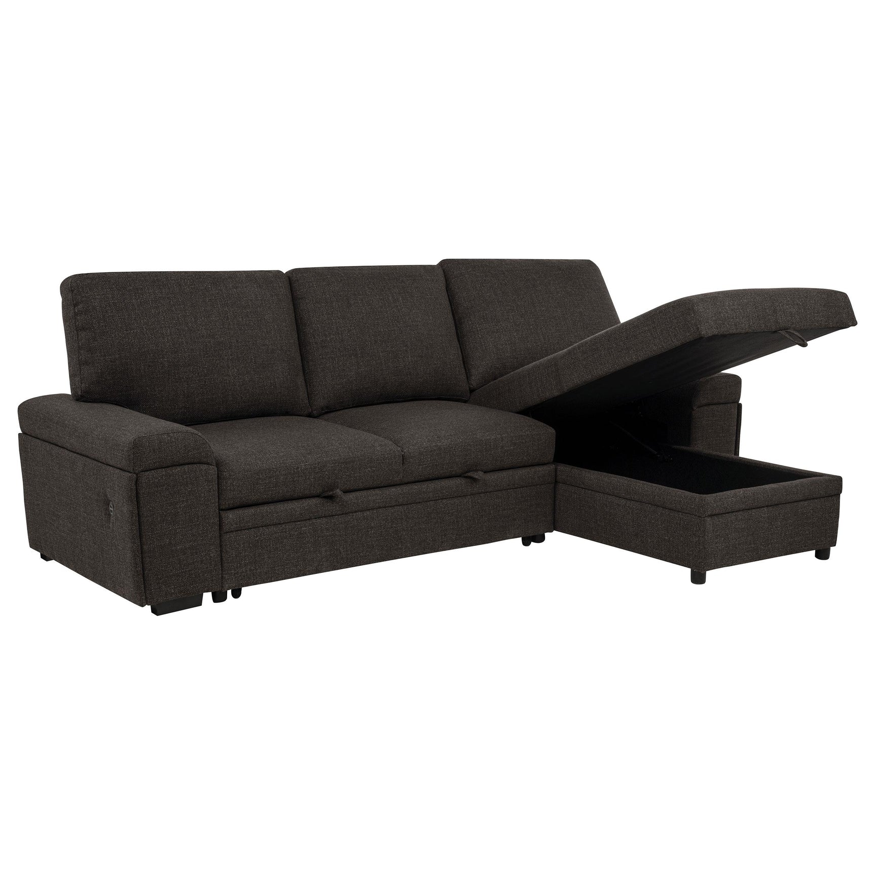 Brown fabric sectional sofa with chaise and pull-out sleeper