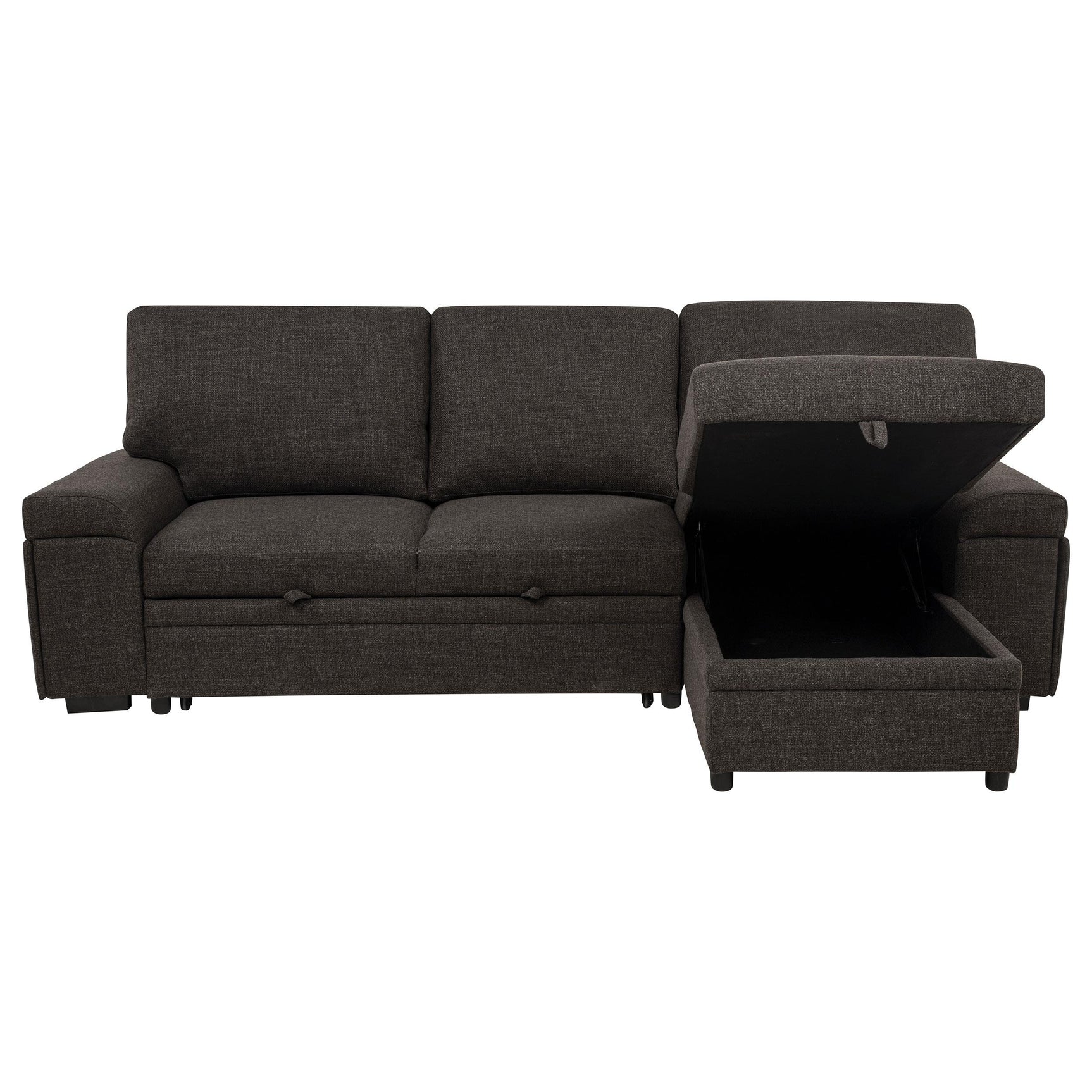 Side view of sectional sofa and chaise in brown upholstery