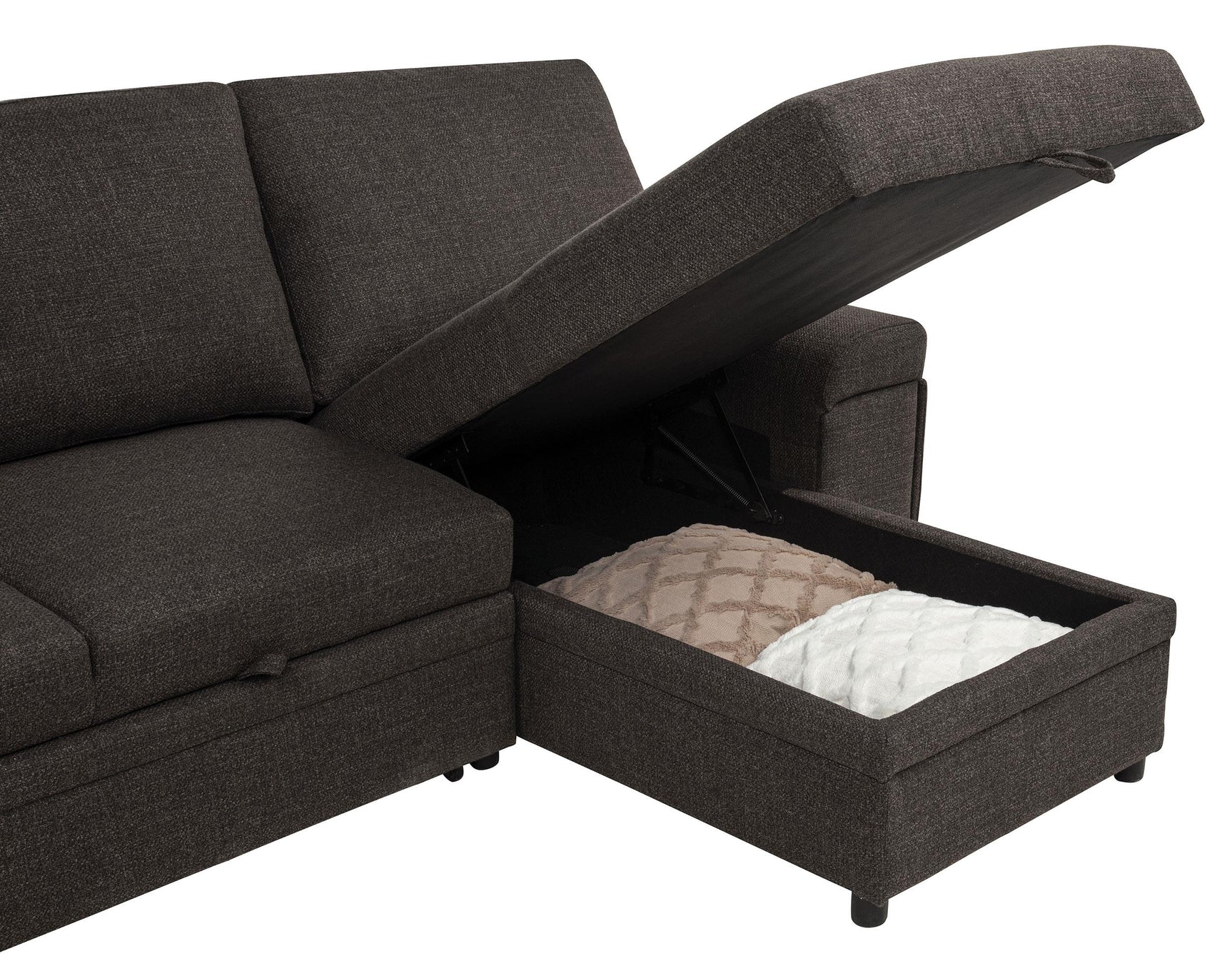 Storage pockets on side of sectional sofa