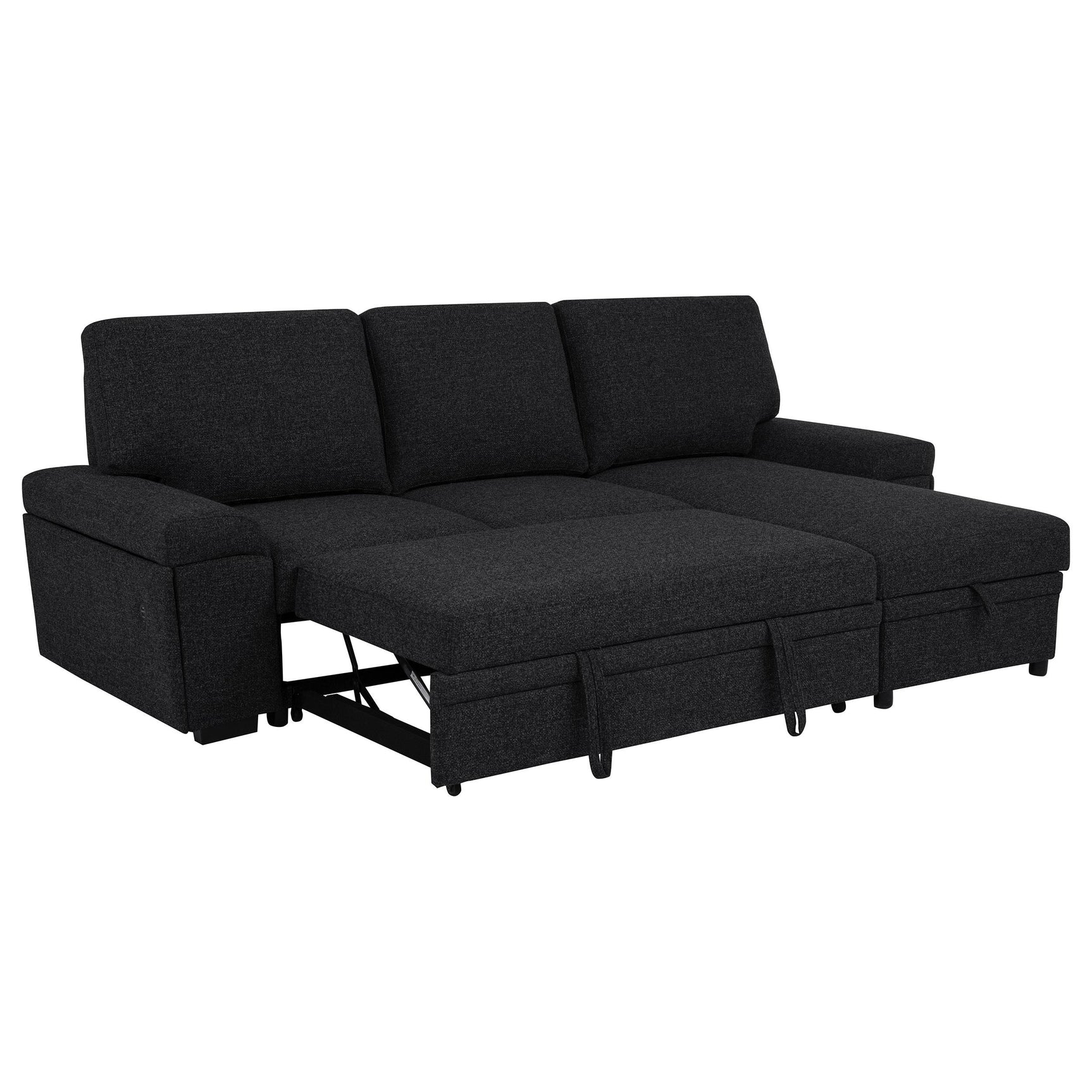 Storage compartment inside chaise of Demko sectional sofa