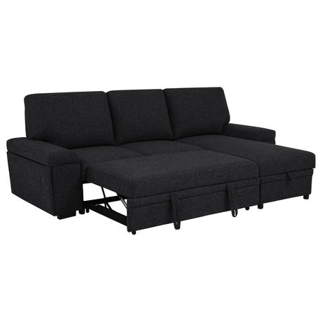 Storage compartment inside chaise of Demko sectional sofa