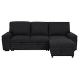 Side view showing chaise storage compartment open