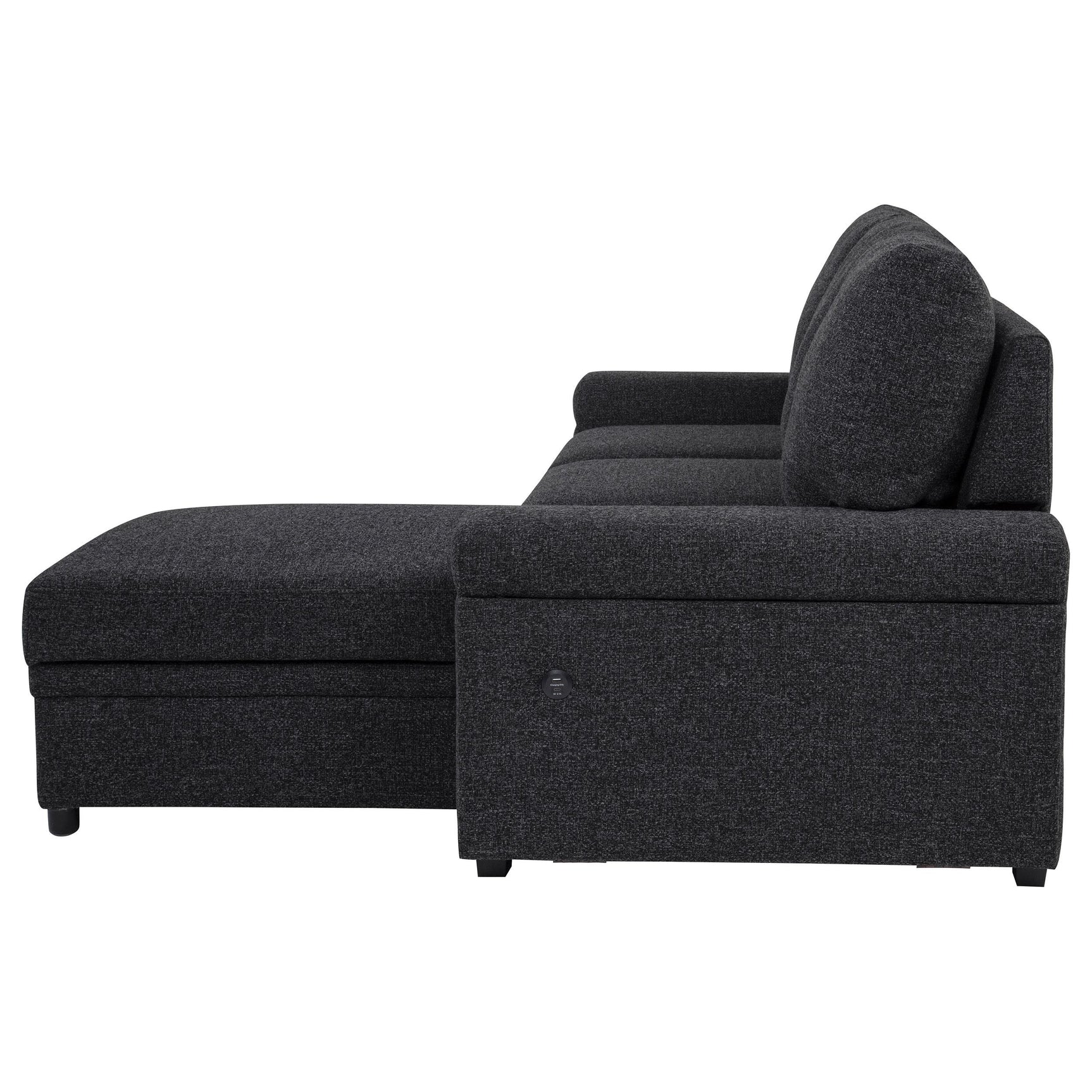 Plastic legs supporting Demko sectional sofa