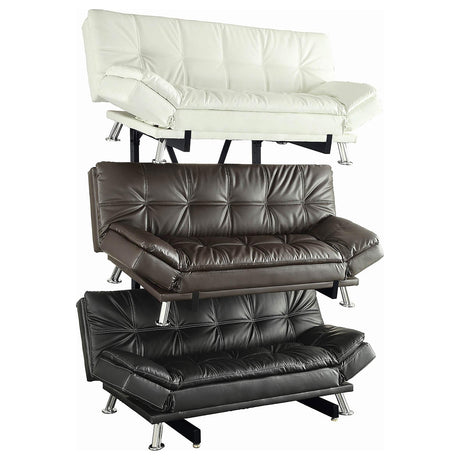 Side view of Duarto black metal sofa display rack