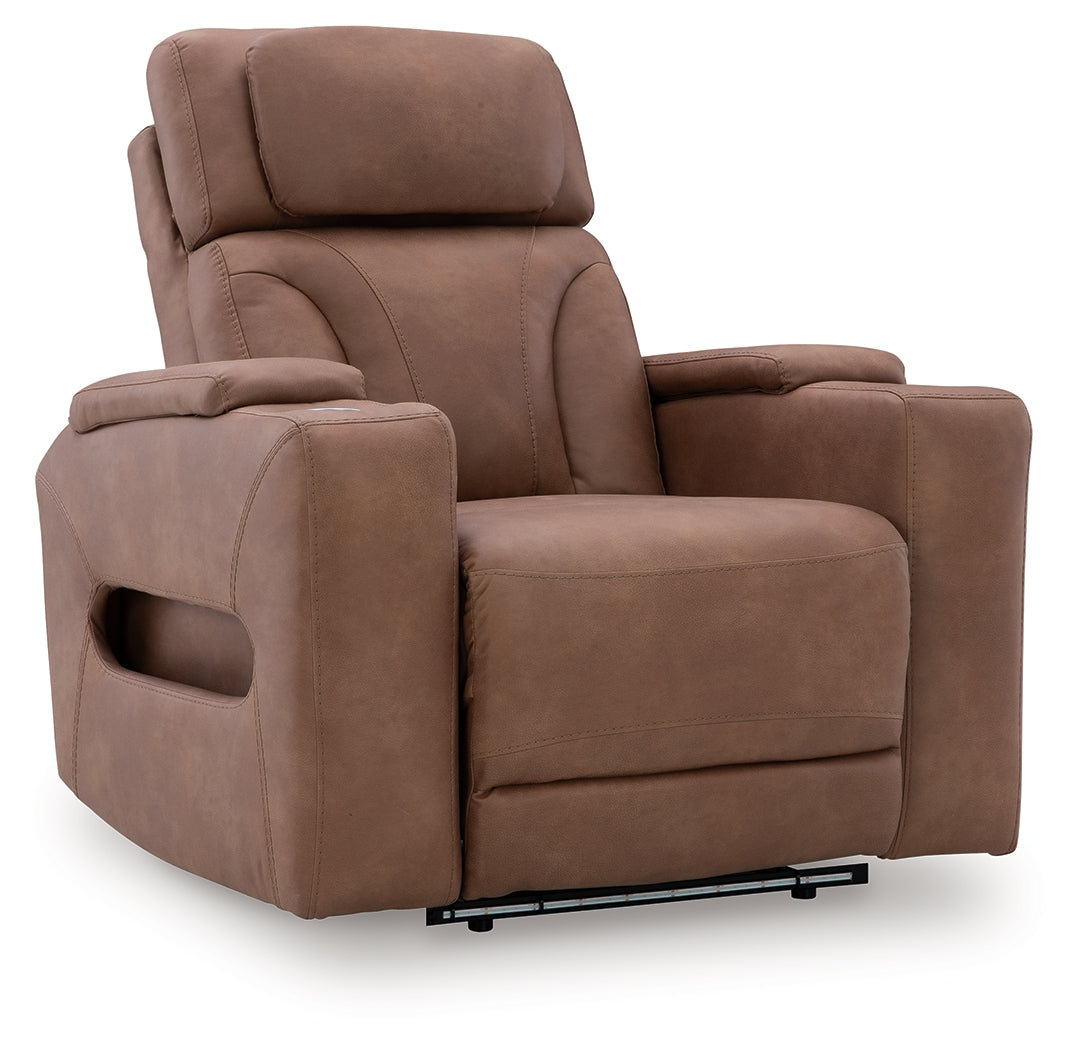 Clean-Slate Caramel Faux Leather Power Recliner