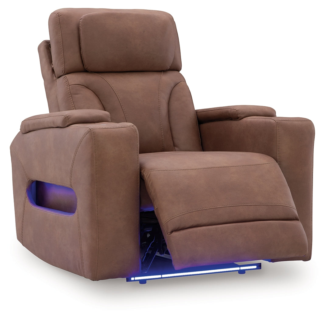 Clean-Slate Caramel Faux Leather Power Recliner