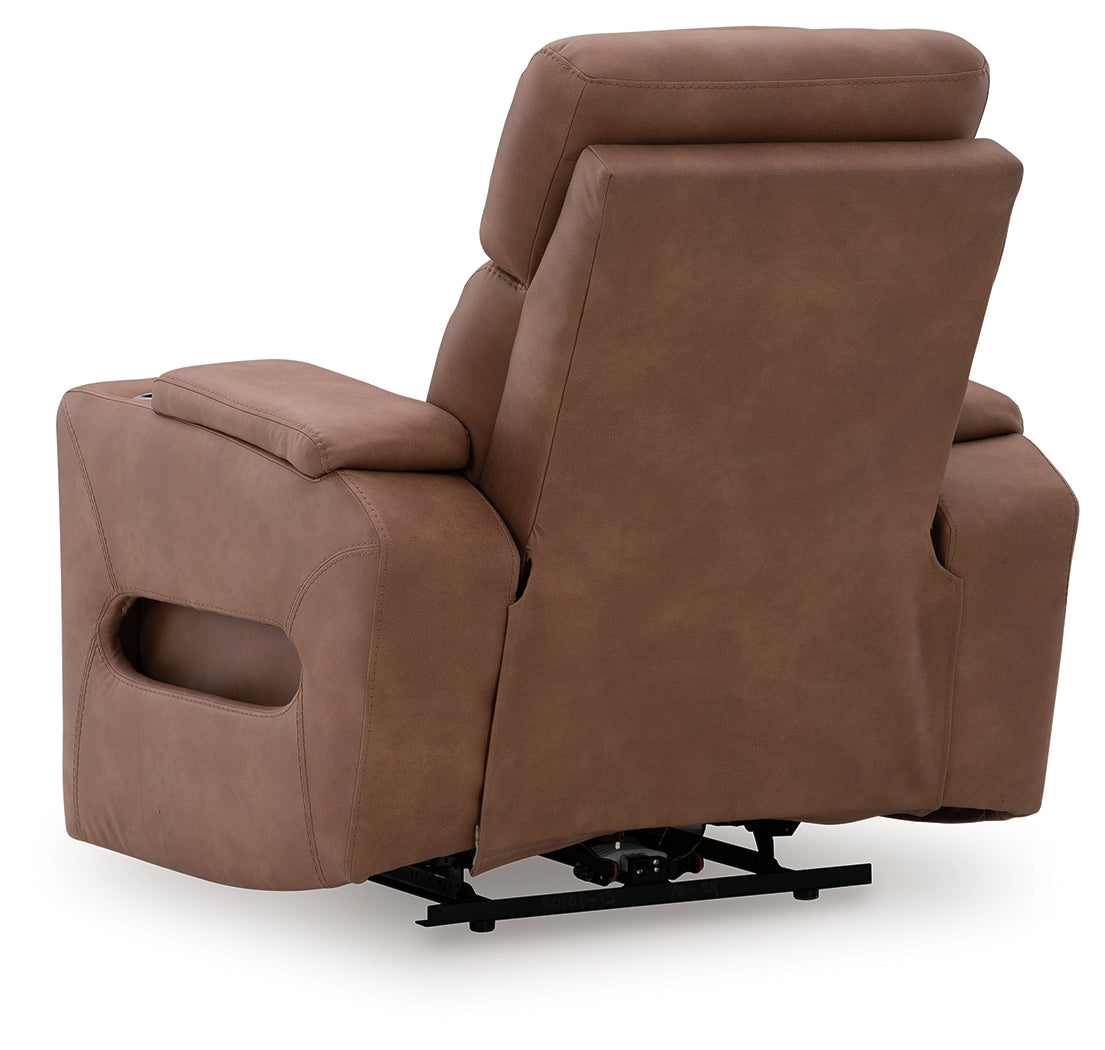 Clean-Slate Caramel Faux Leather Power Recliner