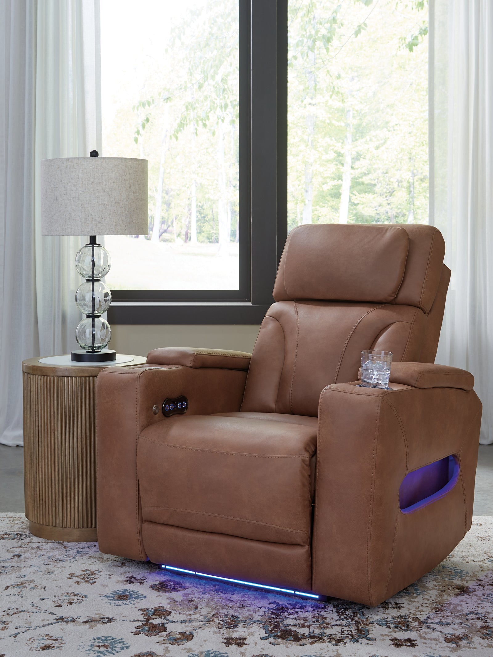 Clean-Slate Caramel Faux Leather Power Recliner