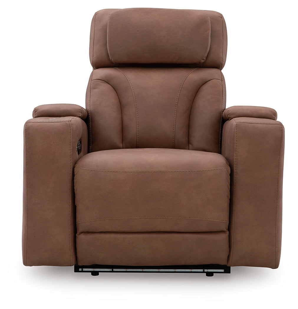 Clean-Slate Caramel Faux Leather Power Recliner