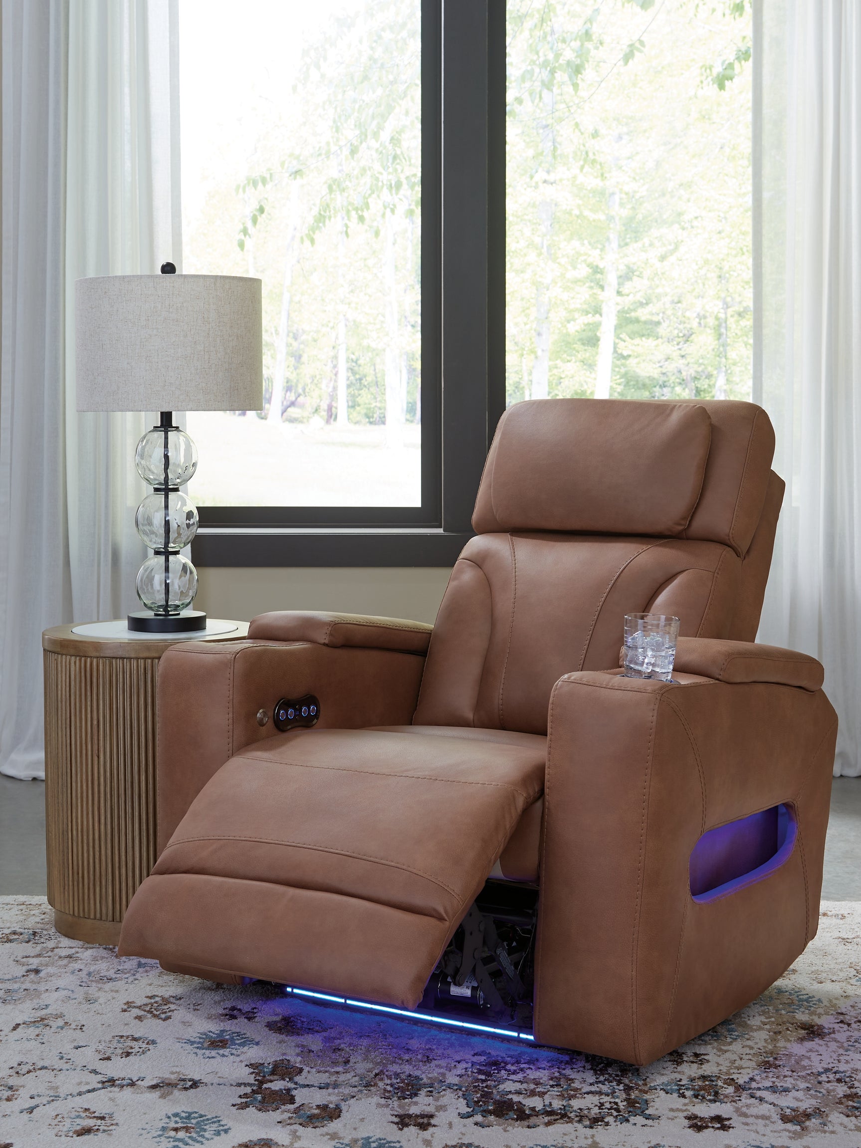 Clean-Slate Caramel Faux Leather Power Recliner