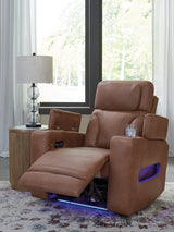 Clean-Slate Caramel Faux Leather Power Recliner