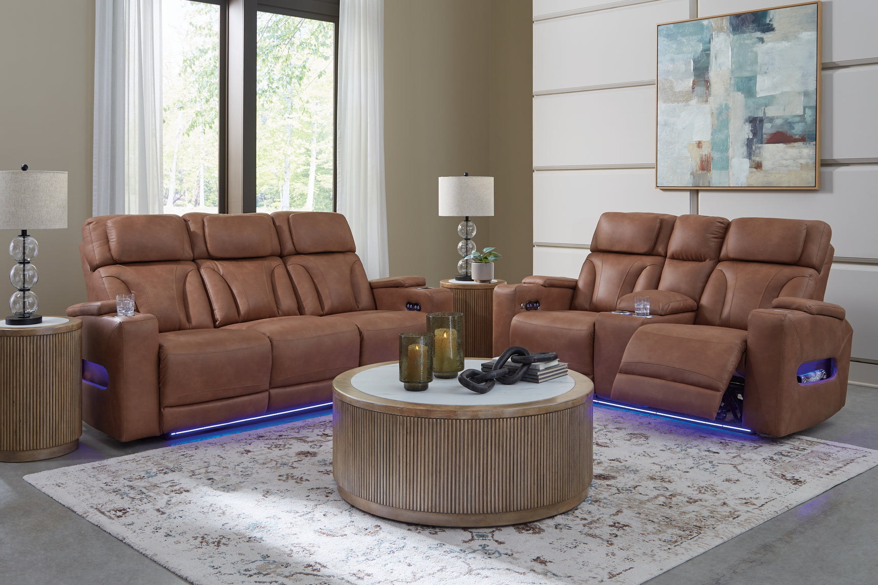 Clean-Slate Caramel Sofa and Loveseat