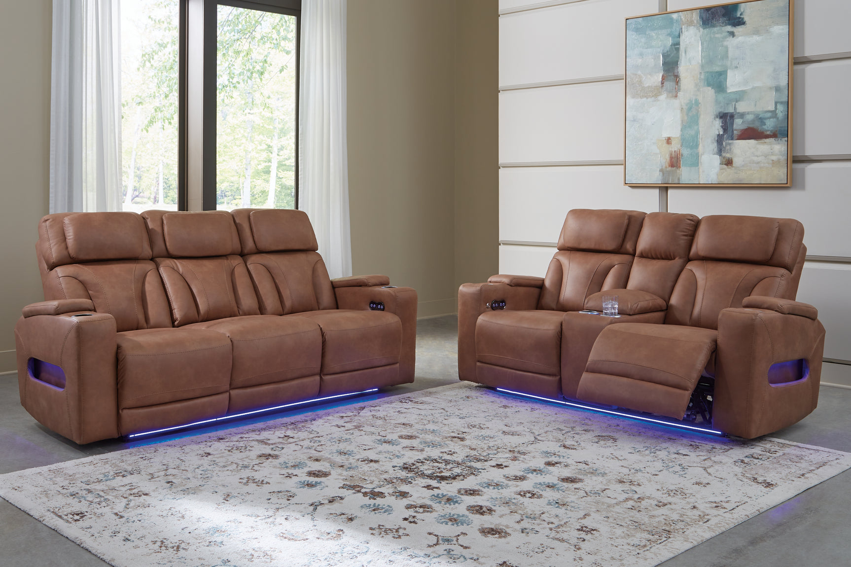 Clean-Slate Caramel Sofa and Loveseat