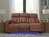 Clean-Slate Caramel Faux Leather Power Reclining Sofa