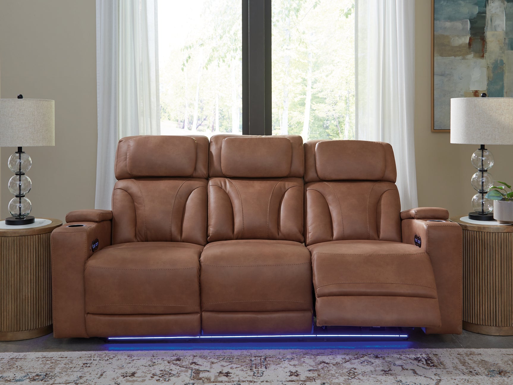 Clean-Slate Caramel Faux Leather Power Reclining Sofa