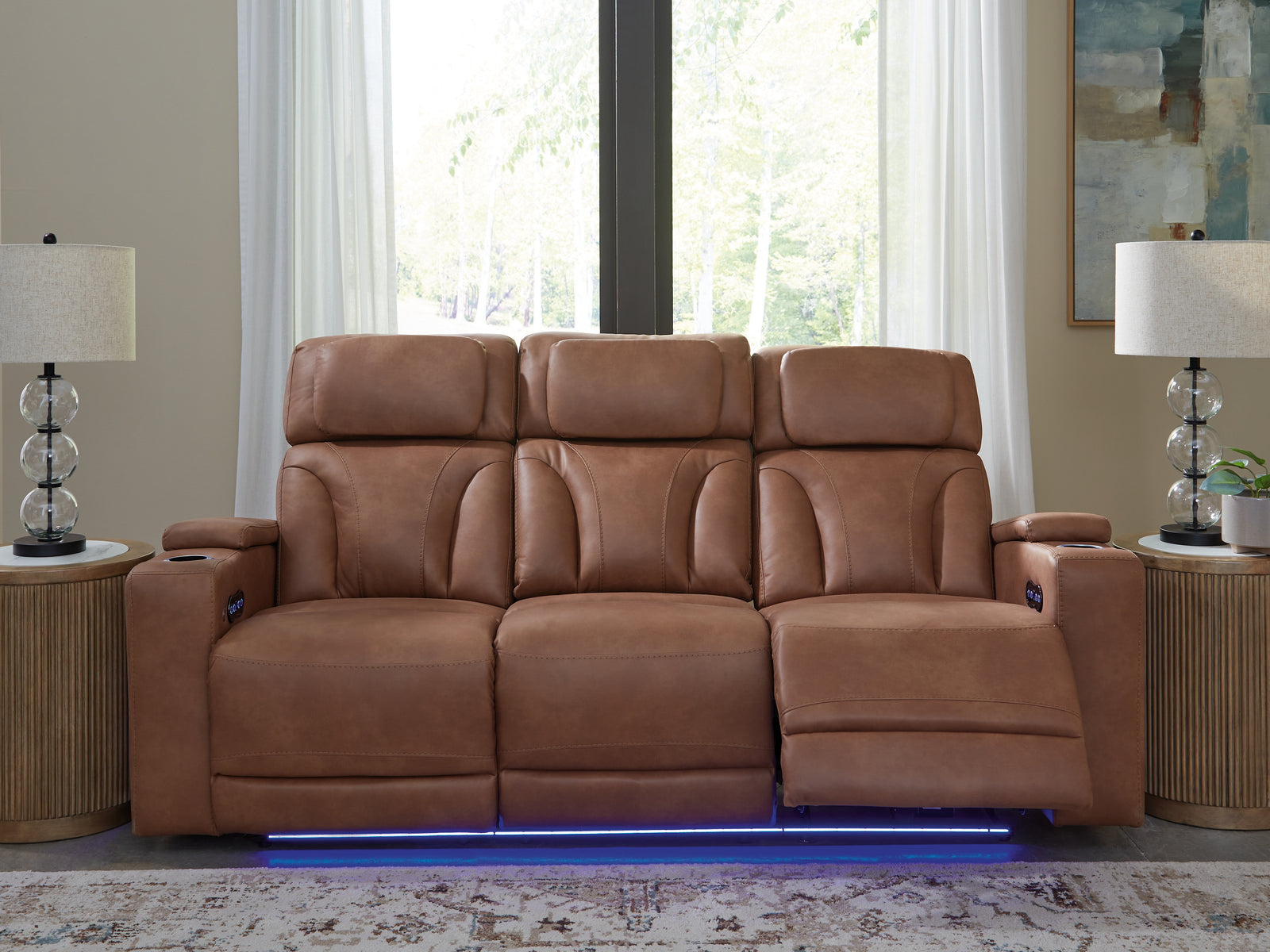 Clean-Slate Caramel Faux Leather Power Reclining Sofa