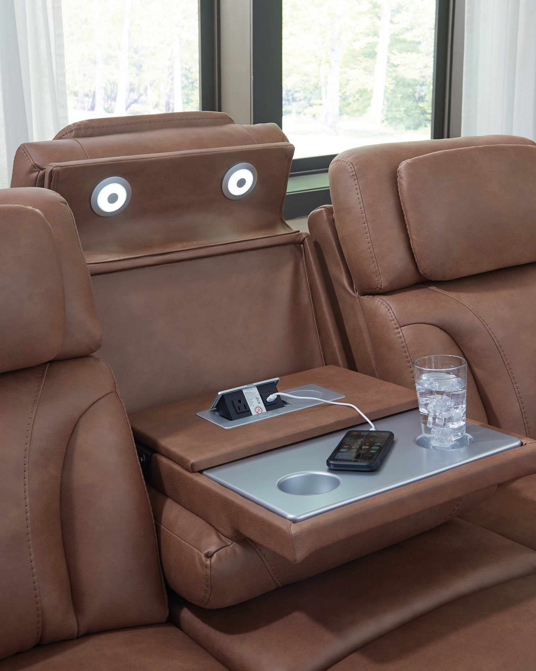 Clean-Slate Caramel Faux Leather Power Reclining Sofa