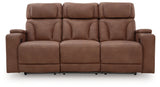 Clean-Slate Caramel Faux Leather Power Reclining Sofa