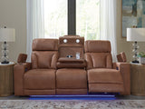 Clean-Slate Caramel Faux Leather Power Reclining Sofa