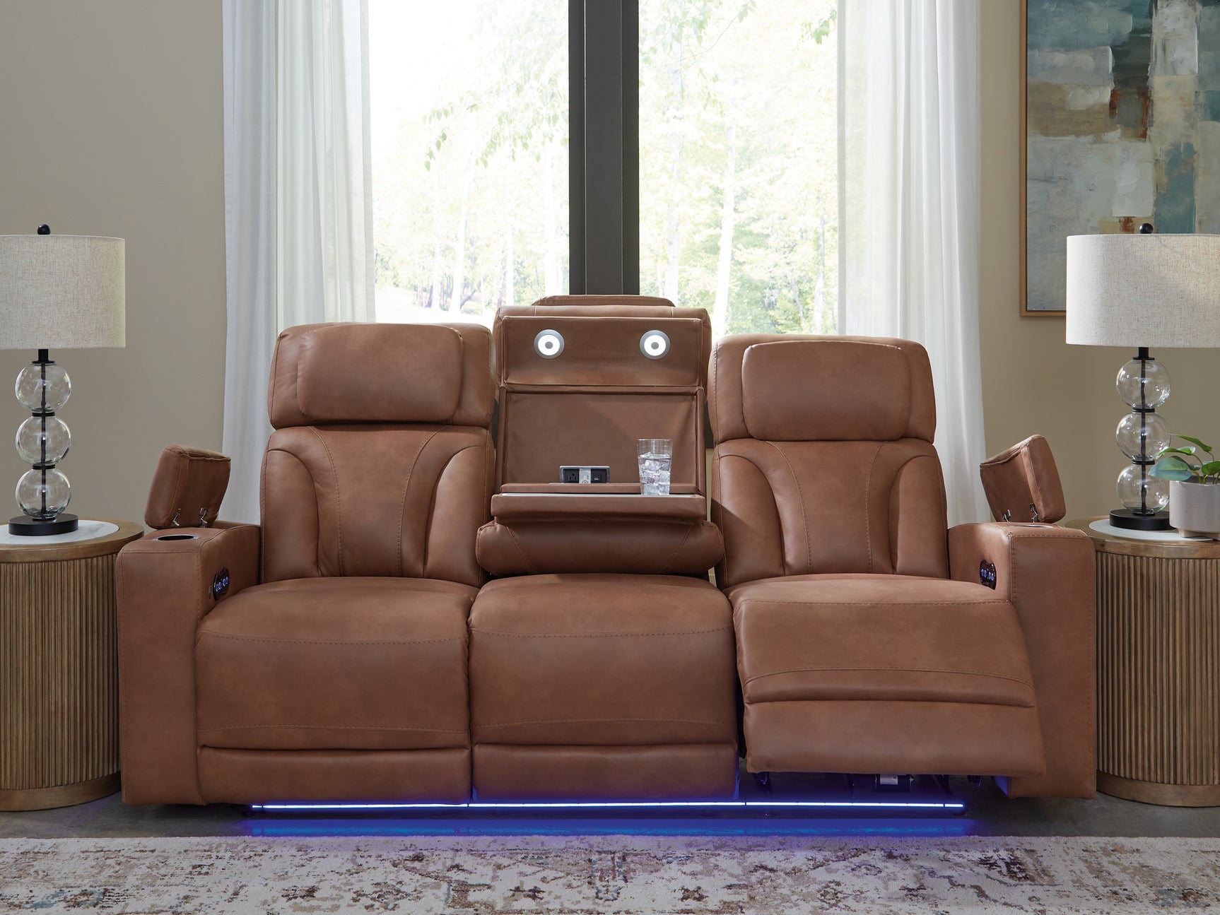 Clean-Slate Caramel Faux Leather Power Reclining Sofa