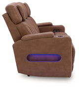 Clean-Slate Caramel Faux Leather Power Reclining Sofa
