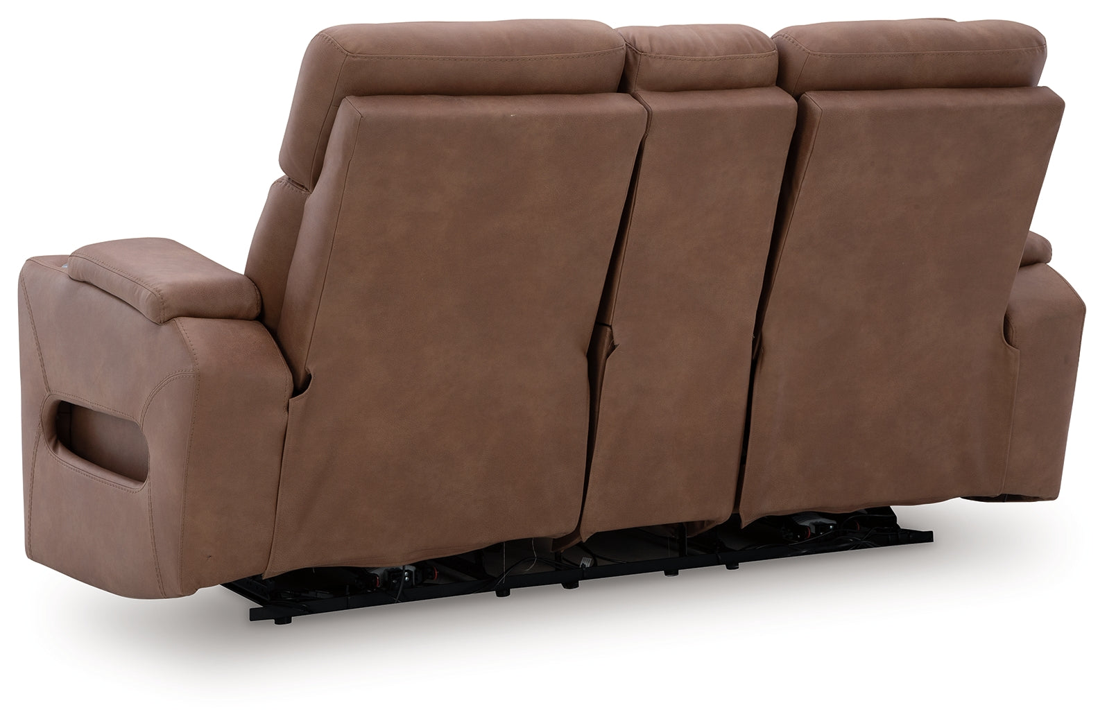 Clean-Slate Caramel Faux Leather Power Reclining Loveseat with Console