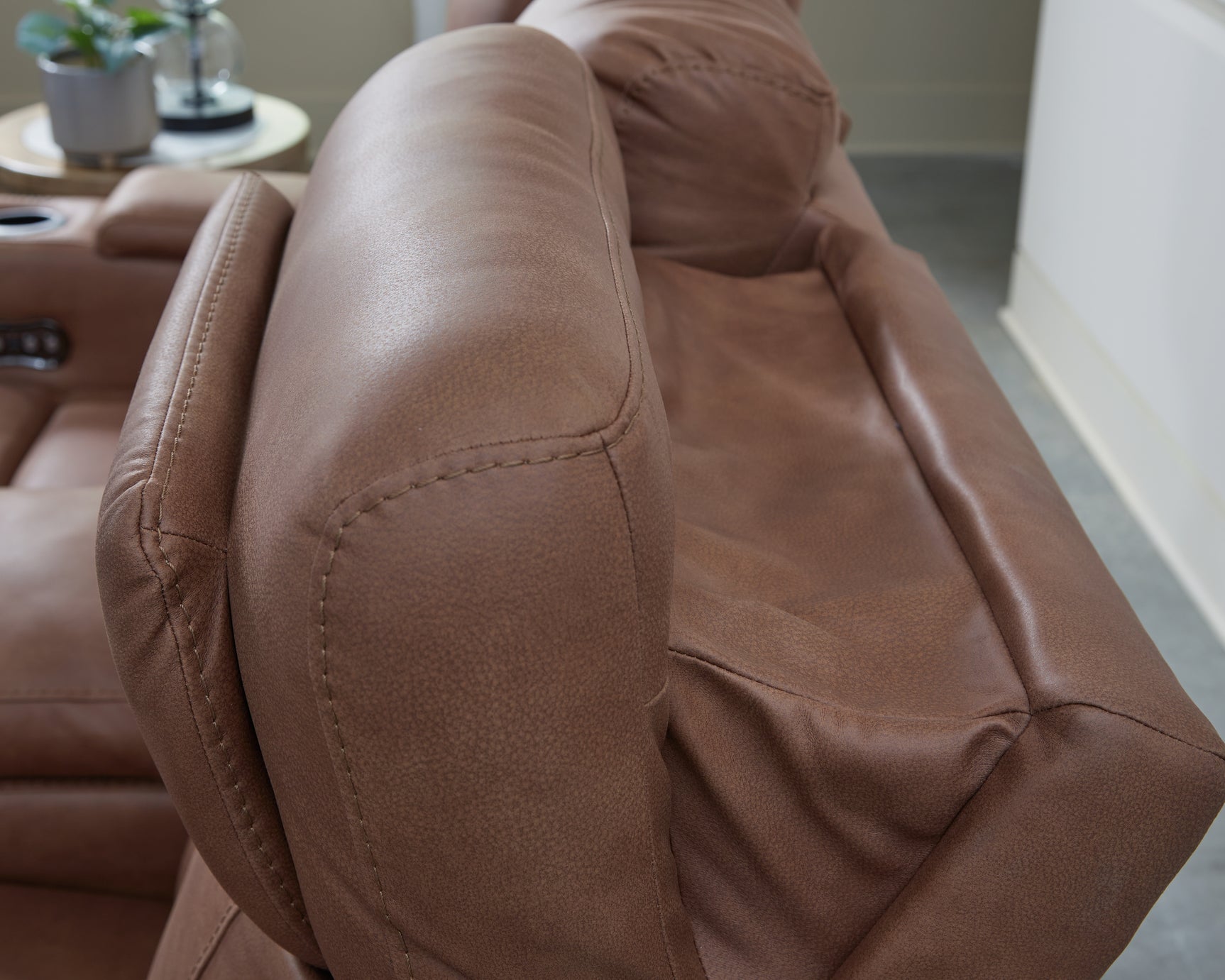 Clean-Slate Caramel Faux Leather Power Reclining Sofa