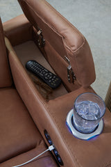 Clean-Slate Caramel Faux Leather Power Reclining Sofa