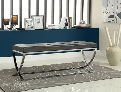 Walton Black Upholstered Tufted Rectangle Bench angled view