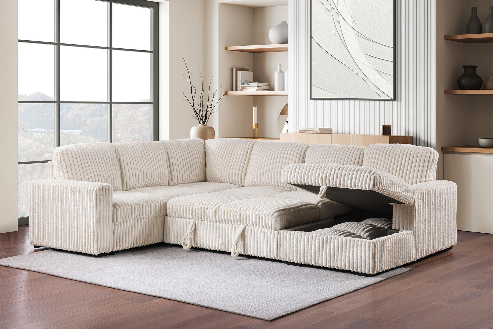 Pop-up sleeper bed mechanism on Devonshire sectional