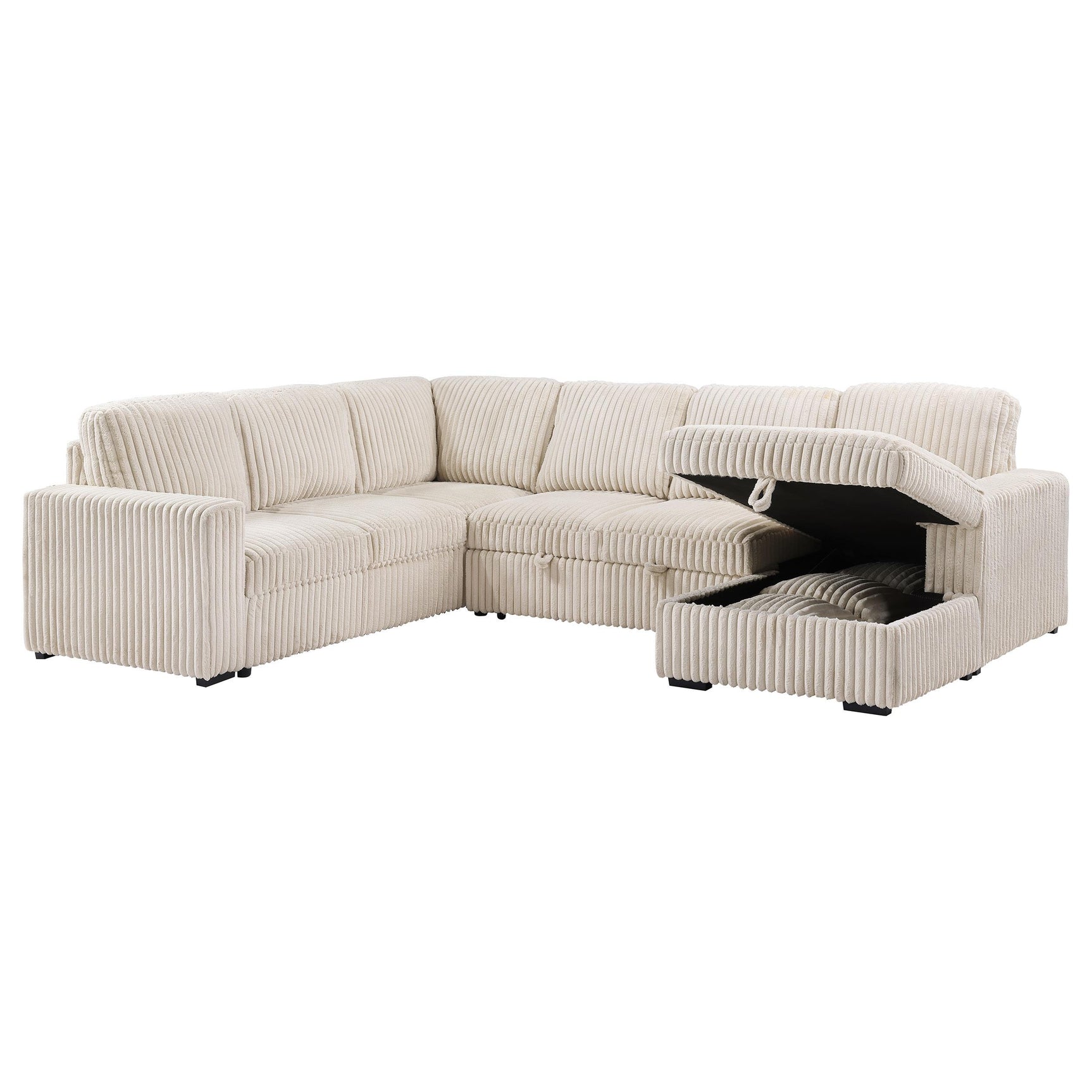 Devonshire Sleeper Sectional Sofa in camel with storage chaise, angled view