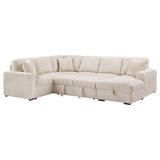 Devonshire Sleeper Sectional Sofa in camel with storage chaise, angled view