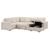 Devonshire Sleeper Sectional Sofa in camel with storage chaise, angled view
