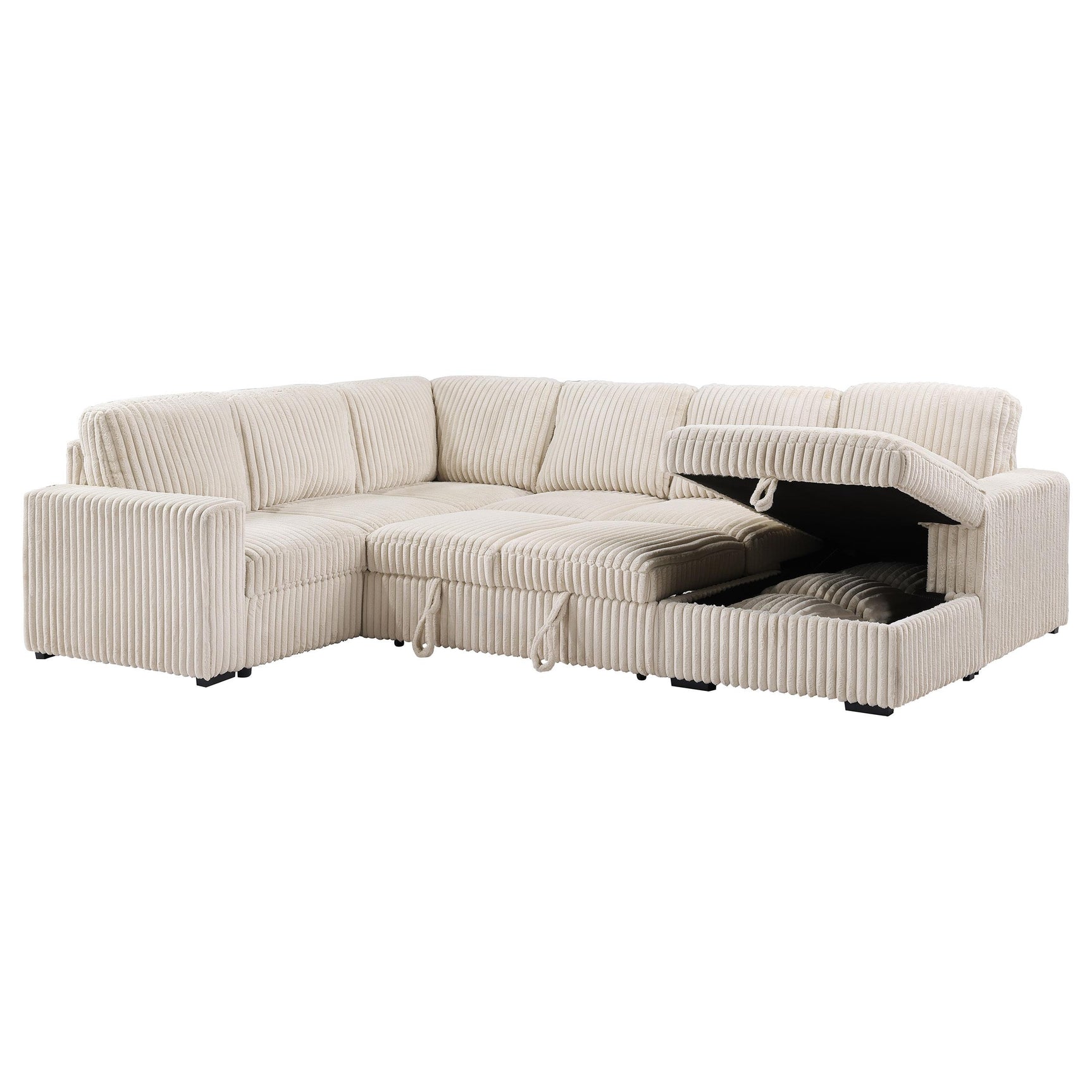 Devonshire Sleeper Sectional Sofa in camel with storage chaise, angled view