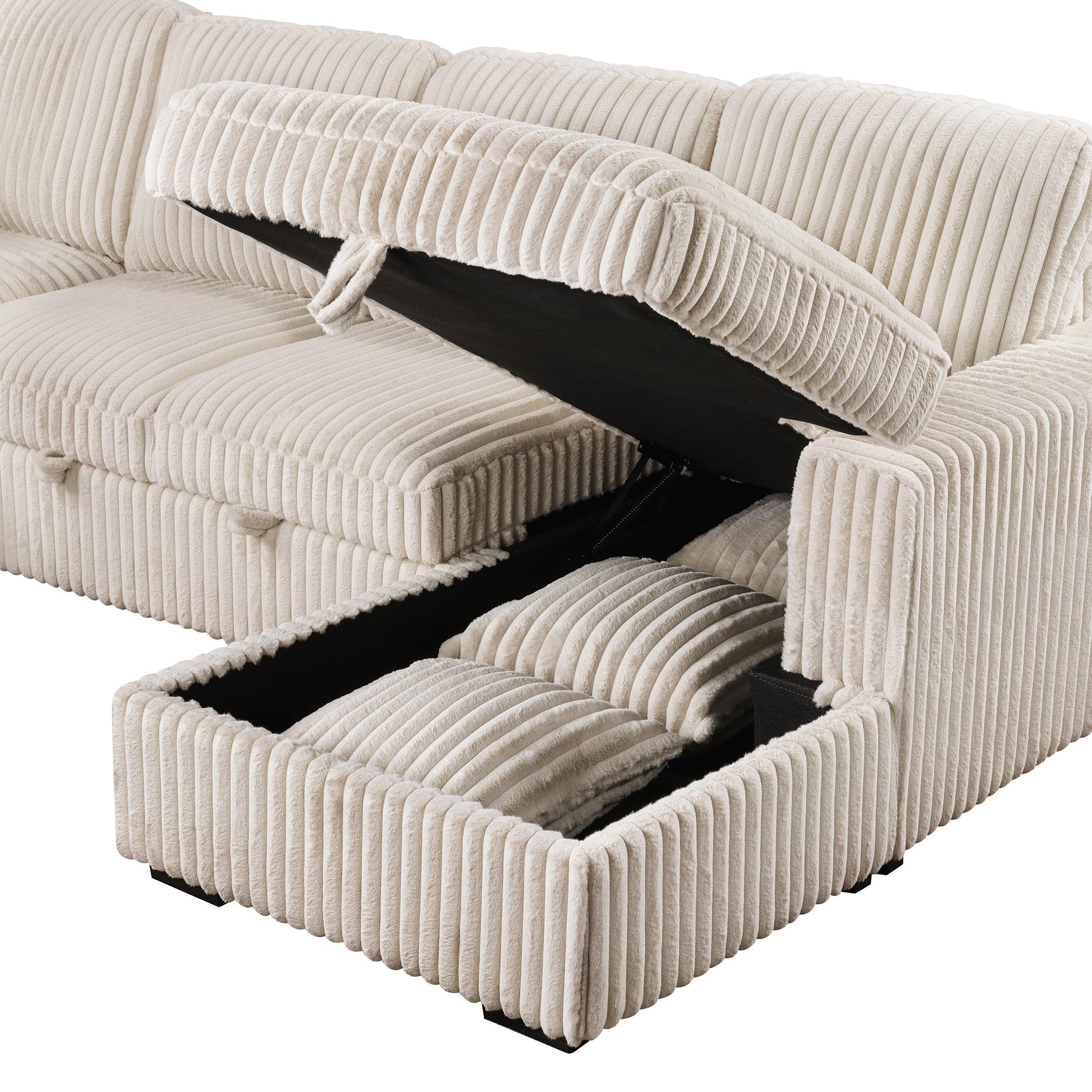 Devonshire Sleeper Sectional Sofa in camel with storage chaise, angled view