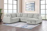 Side view of Devonshire grey sleeper sectional sofa showing chaise storage