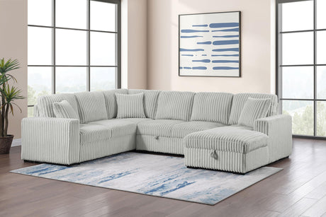 Side view of Devonshire grey sleeper sectional sofa showing chaise storage