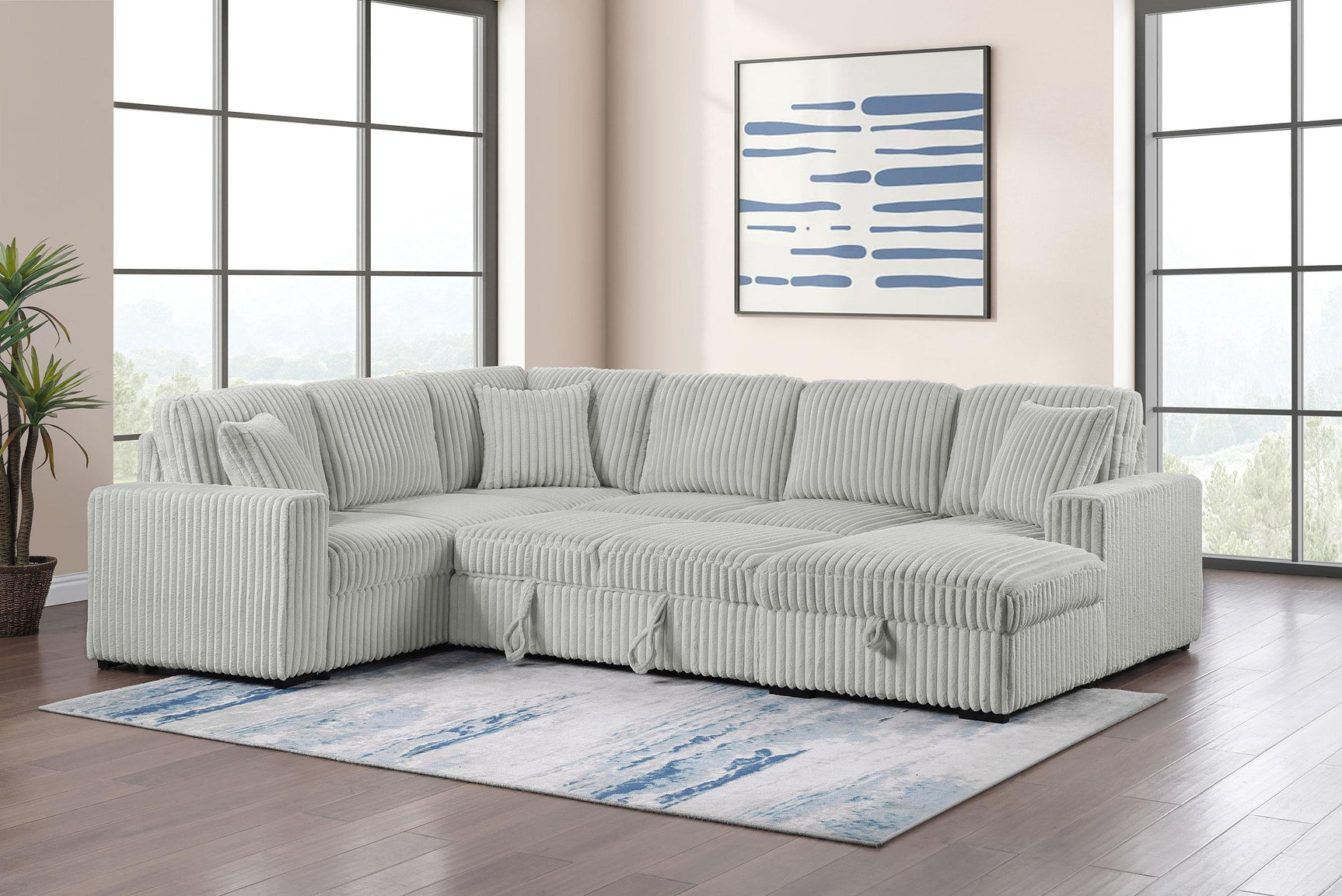 Devonshire grey sleeper sectional sofa with storage chaise