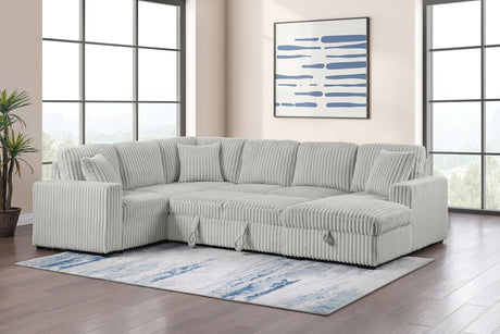 Devonshire grey sleeper sectional sofa with storage chaise