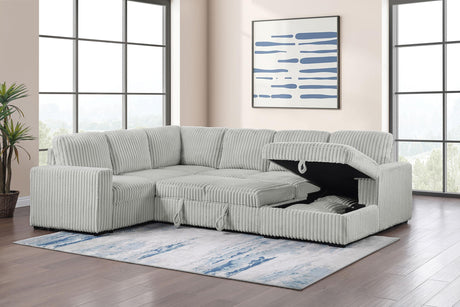 Devonshire grey sleeper sectional sofa with storage chaise