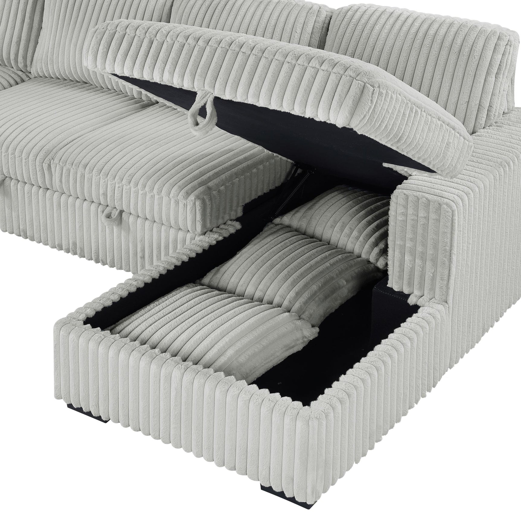 Devonshire grey sleeper sectional sofa with storage chaise