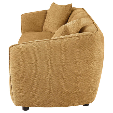 Aleisha mustard yellow chenille upholstered sofa angled front view