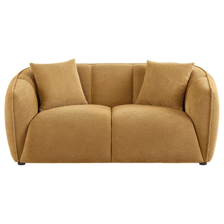 Aleisha loveseat side angle showing rounded arms
