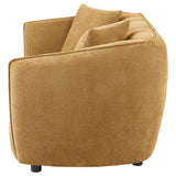 Dark brown wooden legs supporting loveseat