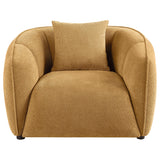 Aleisha accent chair side profile showcasing wooden legs