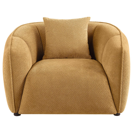 Aleisha accent chair side profile showcasing wooden legs